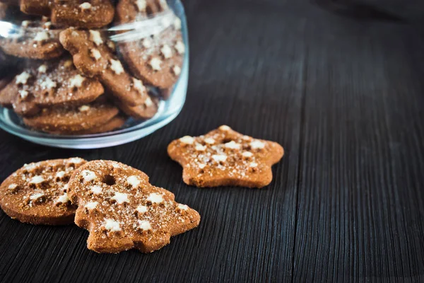 Biscuits Noël Sur Fond Bois Noir — Photo