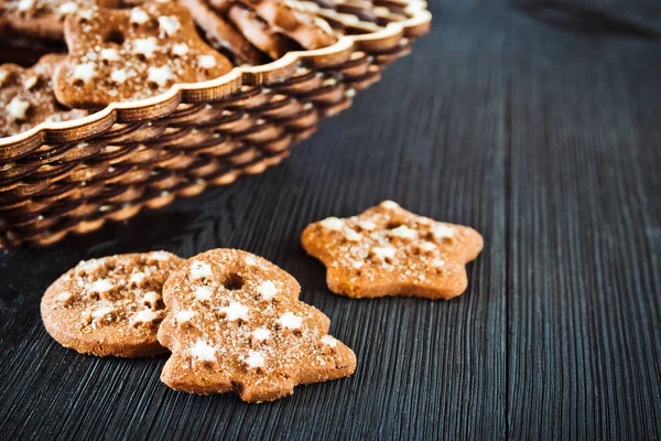 Christmas Cookies Black Wooden Background — Stock Photo, Image