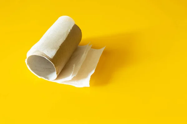 Finished Toilet Paper Roll Yellow Background — Stock Photo, Image