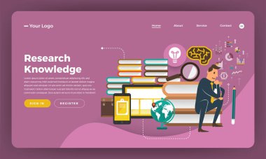 Mock-up tasarım Web sitesi düz tasarım kavramı dijital pazarlama. Araştırma bilgi. Vektör çizim.