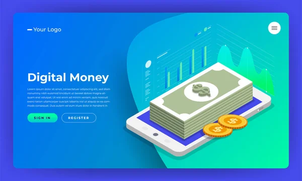 Mock Design Website Flat Design Concept Digital Marketing Digital Money — Stock Vector