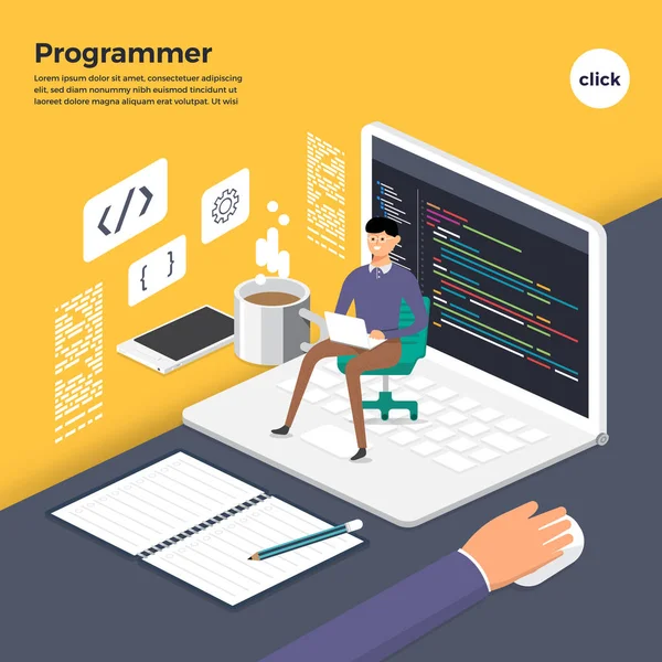 Lapos Design Koncepció Programozó Kódolás Program Vektor Illusztrálják — Stock Vector