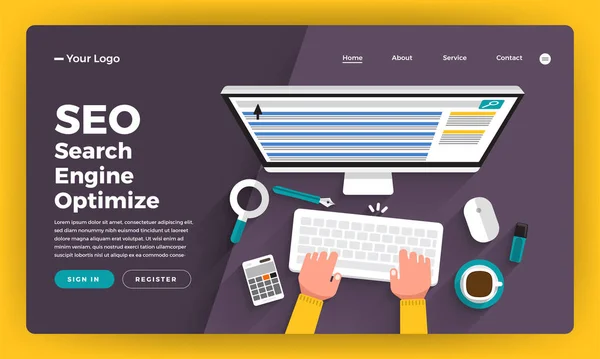 Mock Design Website Flat Design Conceito Análise Seo Com Gráfico — Vetor de Stock