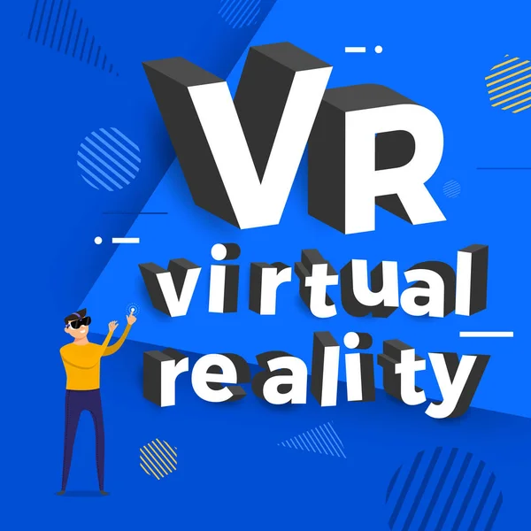 Concepto Diseño Plano Realidad Virtual Hombre Gafas Muestran Tipografía Ilustraciones — Vector de stock