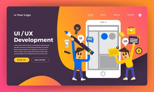 Mock Design Website Flat Design Concept Development Векторная Иллюстрация — стоковый вектор