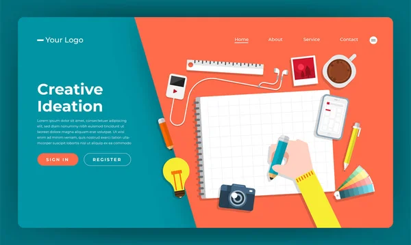 Mock Ontwerp Website Plat Ontwerp Concept Creatief Idee Denken Vectorillustratie — Stockvector