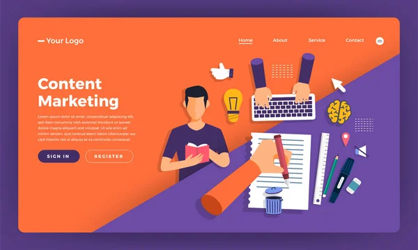 Mock Ontwerp Website Plat Ontwerp Concept Digitale Marketing Content Marketing — Stockvector