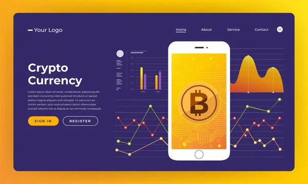 Mock Design Website Flat Design Concept Blockchain Cryptocurrency Vector Illustration — Stock Vector