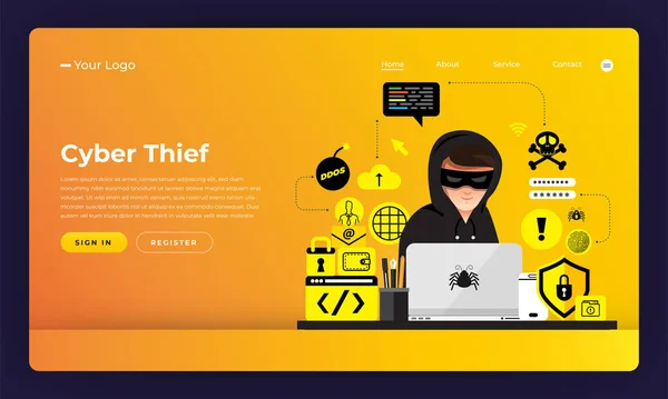 Mock Design Website Flat Design Concept Hacker Activity Cybercrime Und — Stockvektor