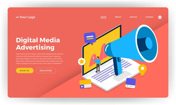 Mock Design Website Flat Design Conceito Marketing Digital Publicidade Banner — Vetor de Stock