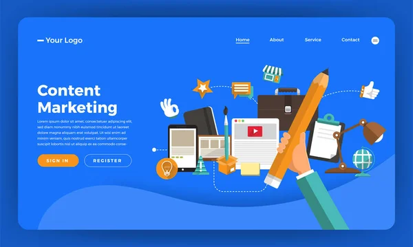 Mock Ontwerp Website Plat Ontwerp Concept Digitale Marketing Content Marketing — Stockvector