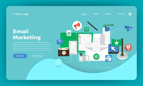 Mock Design Sito Web Design Piatto Concetto Marketing Digitale Email — Vettoriale Stock