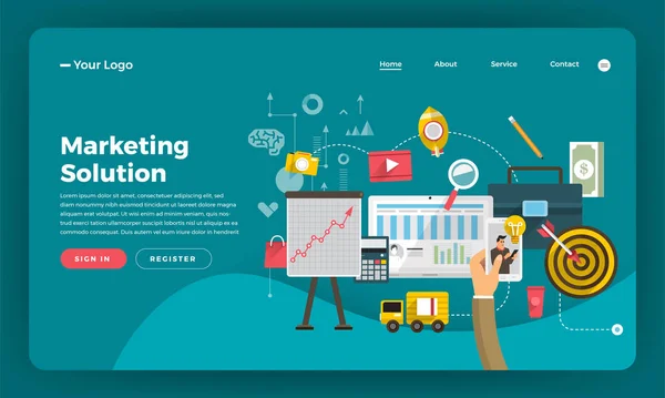 Mock Design Website Flat Design Concept Digital Marketing Marketing Solution — Stock Vector