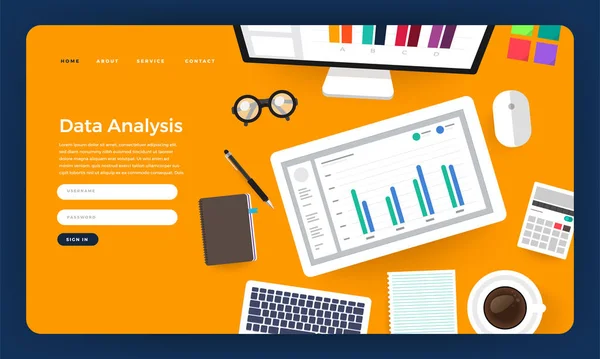 Mock Design Website Flat Design Concept Digital Marketing Data Analysis — Stockvektor
