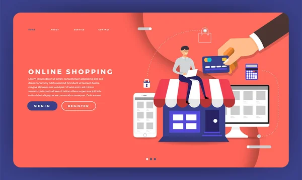 Concepto Compras Línea Estilo Isométrico Plano — Vector de stock