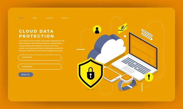 Mock Design Website Flat Design Concept Cloud Computing Technology Benutzer — Stockvektor