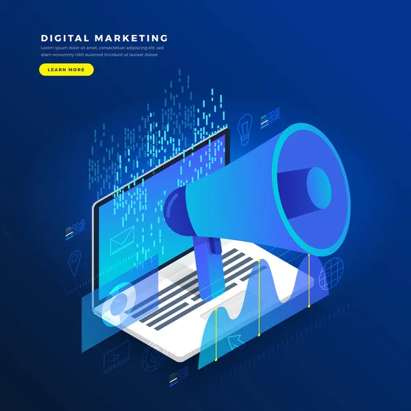 Lapos Koncepció Digitális Marketing Reklám Online Platform Elemzés Grafikon Diagram — Stock Vector