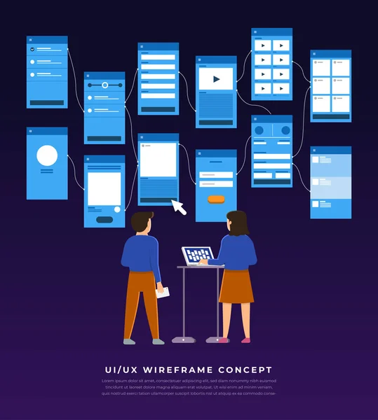 Stroomdiagram Mock Ups Mobiele Applicatie Concept Platte Ontwerp Vectorillustratie — Stockvector