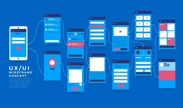 Flowchart Mock Ups Mobiles Anwendungskonzept Flaches Design Vektorillustration — Stockvektor