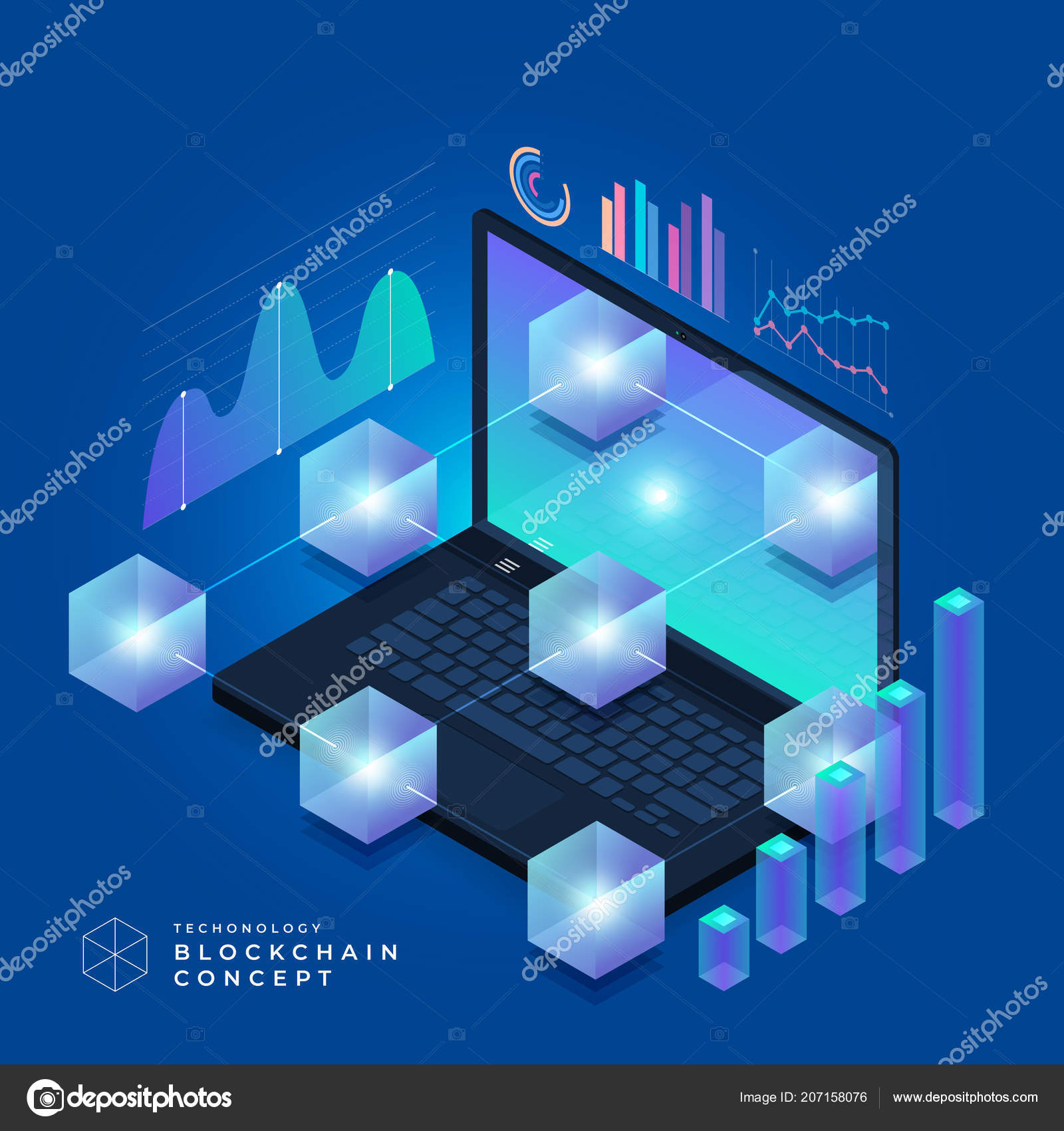 디자인 Blockchain Cryptocurrency 기술입니다 레이아웃 디자인 웹사이트 배너에 구성입니다 아이소메트릭 스톡 벡터 -  ©emojoez 207158076