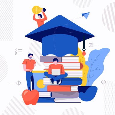 İllüstrasyonlar ekip çalışması oluşturmak e-öğrenme Okulu kavram tasarlayın. Vektör göstermek.