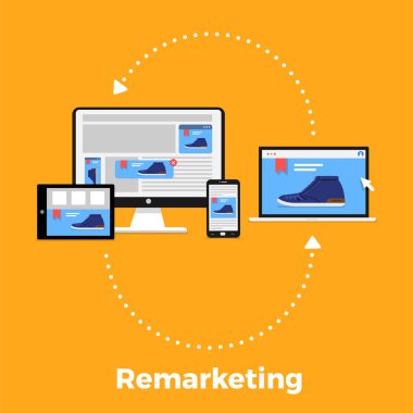 Flat design concept digital marketing retargeting or remarketing. online banner ad network. Vector illustrations. clipart