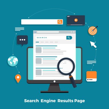 Düz tasarım kavramı arama motoru optimizasyonu ve sonuç sıralaması sayfa. Vektör çizimler.