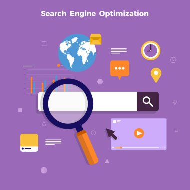 Düz tasarım kavramı arama motoru optimizasyonu ve sonuç sıralaması sayfa. Vektör çizimler.