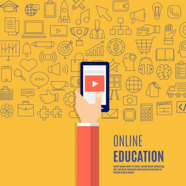 Düz tasarım konsepti üzerinde satır açmak istiyorum simgeler ve e-öğrenme unsuru ile mevcut. Vektör çizimler.