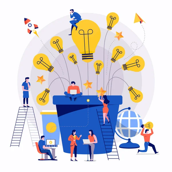Illustrations Flat Design Concept Teamwork Small People Businessman Working Together — Image vectorielle