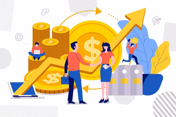 Illustraties Ontwerp Concept Creatieve Financiële Groei Geld Investeringen Succesvol Team — Stockvector