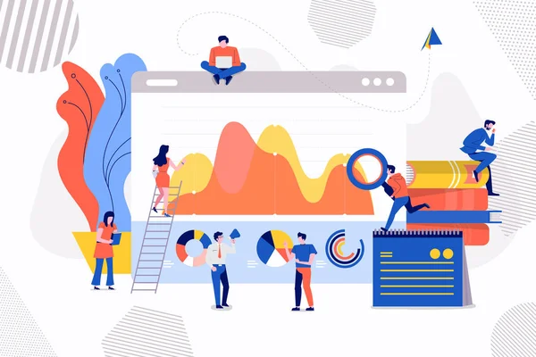 Illusztrációk Koncepció Üzletember Analitikai Adatokat Marketing Diagram Diagramon Megvitassák Kis — Stock Vector