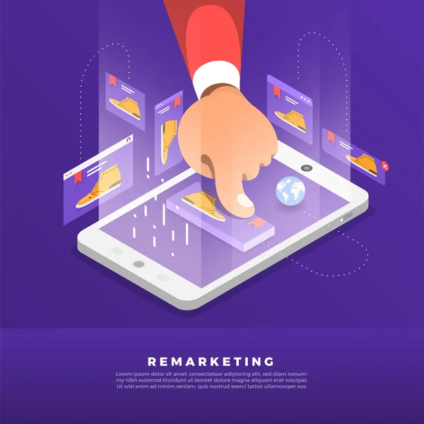 Isometrische Platte Ontwerp Concept Digitale Marketing Kredietherschikking Remarketing Online Banner — Stockvector