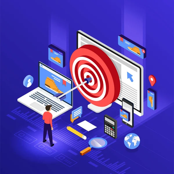 Izometrické Plochý Design Koncept Digitální Marketing Retargeting Nebo Remarketing Online — Stockový vektor