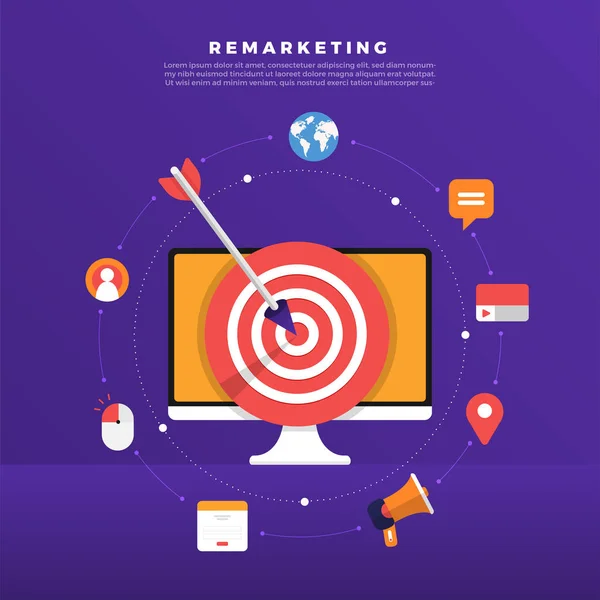 Progettazione Piatta Concetto Marketing Digitale Retargeting Remarketing Rete Pubblicitaria Banner — Vettoriale Stock