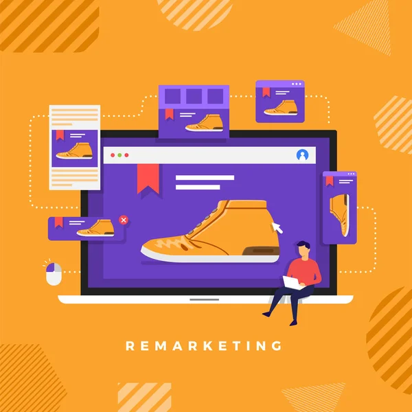 Plochý Design Koncept Digitální Marketing Retargeting Nebo Remarketing Online Banner — Stockový vektor