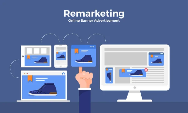 Platte Ontwerp Concept Digitale Marketing Kredietherschikking Remarketing Online Banner Advertentienetwerk — Stockvector