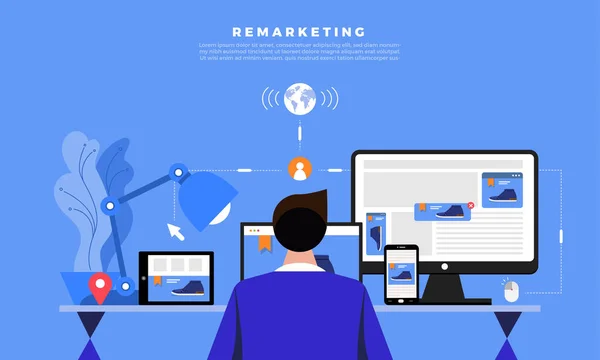 Flat Design Concept Digitales Marketing Retargeting Oder Remarketing Online Banner — Stockvektor