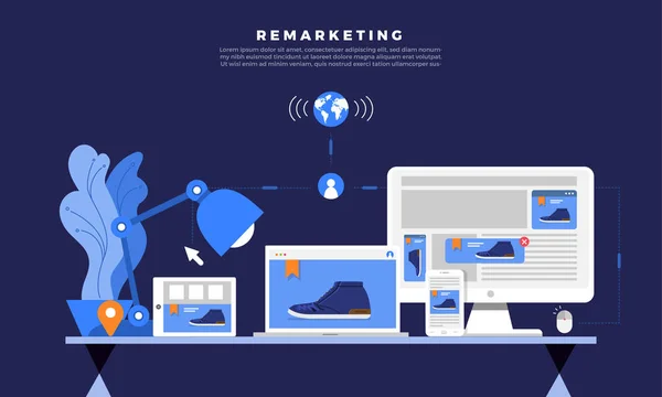 Flat Design Concept Digital Marketing Retargeting Remarketing Online Banner Network — Stock Vector