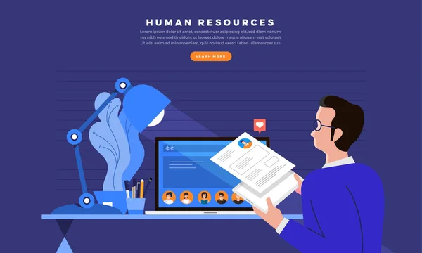 Concept Design Businessman Looking Employee Human Resources Recruitment Website Vector — Stock Vector