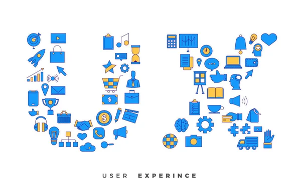 Плоска Концепція Дизайну Векторні Піктограми Комбінація Формою Слова Досвід Користувача — стоковий вектор