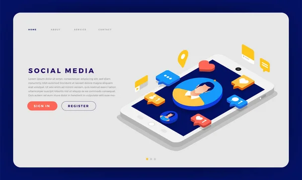Mock Design Website Flat Design Concept Social Media Mobile Anwendung — Stockvektor