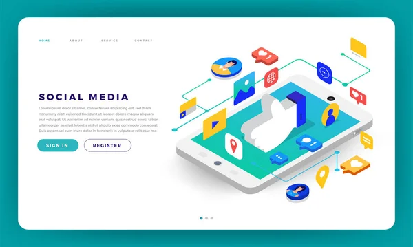 Maquette Site Web Design Flat Design Concept Social Media Mobile — Image vectorielle