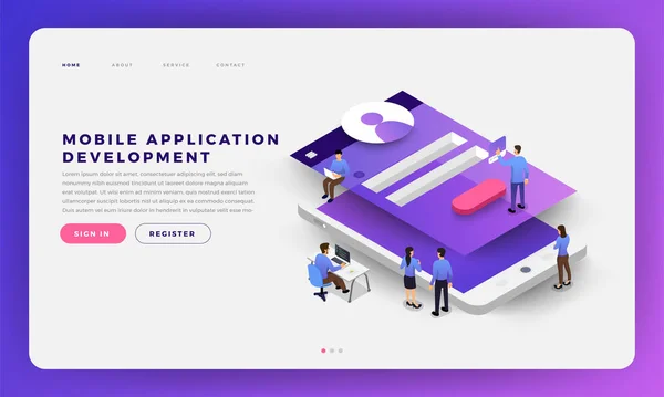 Mock Design Website Flat Design Concept Mobile App Development Developer — Stock Vector