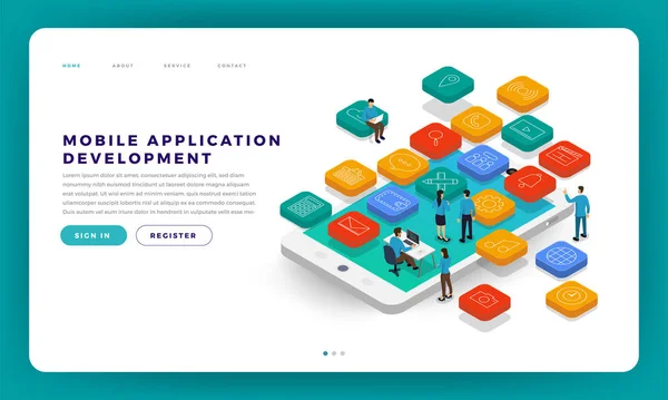 Maquette Site Web Design Flat Design Concept Mobile App Development — Image vectorielle