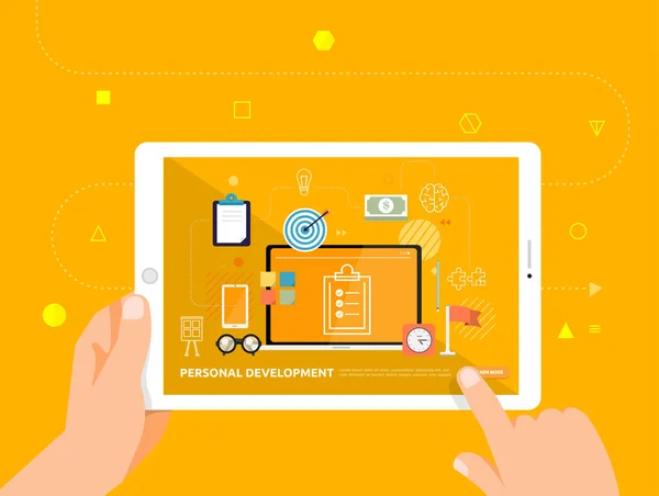 Ilustraciones Diseño Concpt Learning Hand Click Tablet Online Course Office — Vector de stock