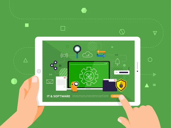 Design Ilustrações Conceber Learning Com Clique Mão Tablet Curso Line — Vetor de Stock