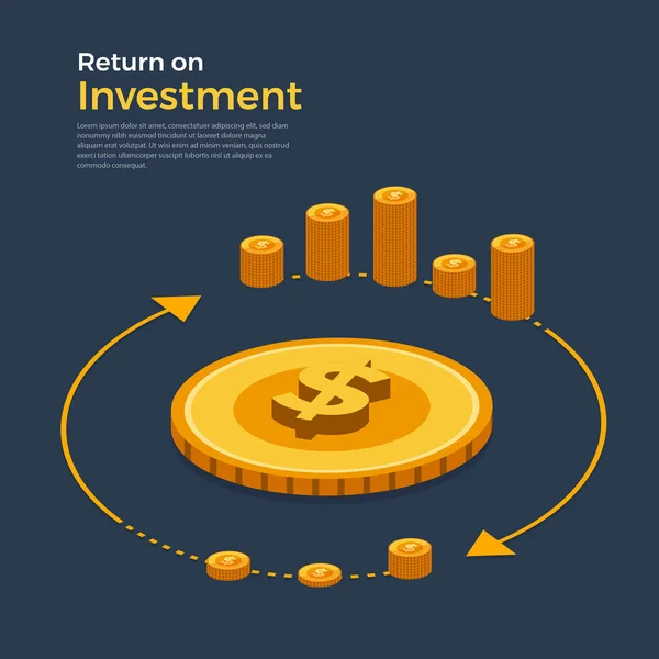 Concepto Diseño Plano Retorno Inversión Tema Crecimiento Negocios Financieros Monetarios — Vector de stock