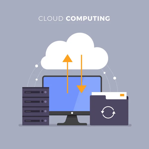 Het Ontwerpconcept Van Vlakke Cloud Computing Technologie Van Informatie Databaseservices — Stockvector