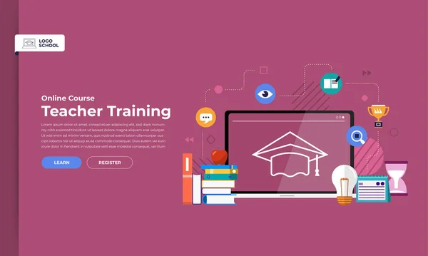 Makieta Projektu Lądowania Strony Internetowej Edukacji Kurs Online Kształcenia Nauczycieli — Wektor stockowy